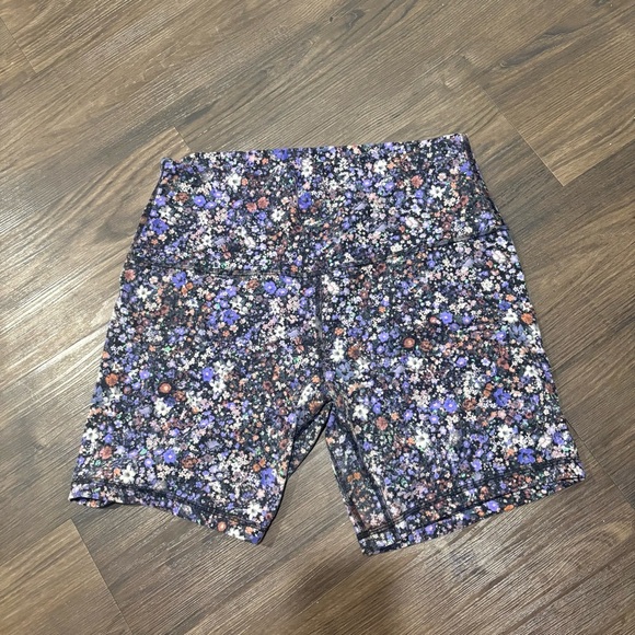lululemon athletica Pants - lululemon athletica Floral Print Bike Shorts - Black, Purple, Pink